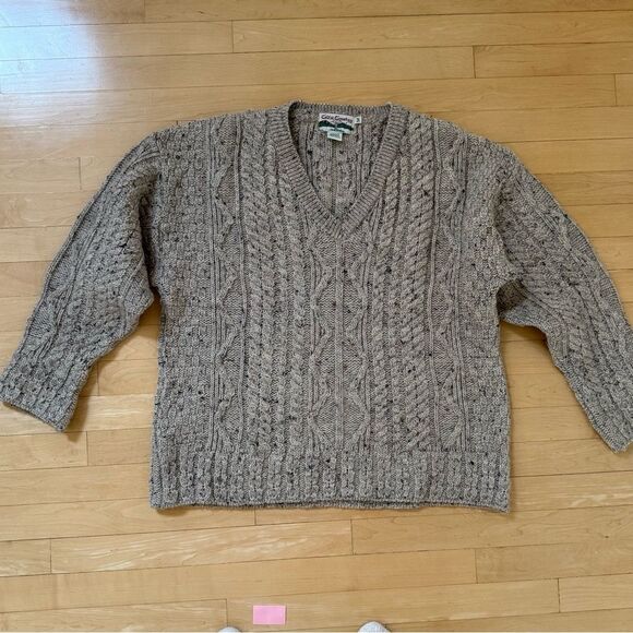 Celtic Country 100% Wool Made in Ireland Fisherman Chunky Knit V Neck Sweater M - Picture 3 of 9